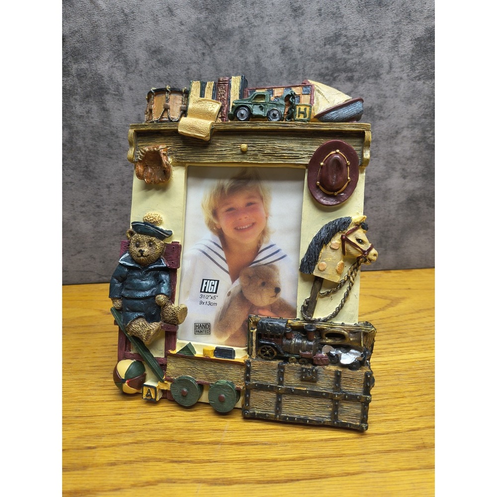 Figi Boys Toys Picture‎ Frame 6" Resin PF AT 301 Teddy Bear Train Books Horse